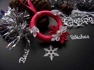 Décoration pour sapin de Noël, Suspension sapin en rose et blanc, Déco Réveillon
