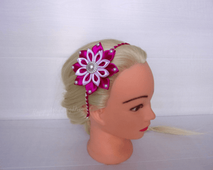 Serre-tête fille fleur kanzashi ultra violet, Bandeau cheveux fleur en satin, Diadème