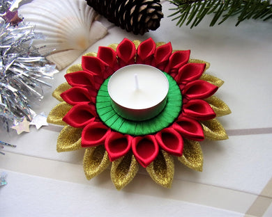 Porte-bougie, Bougeoir de Noël en vert rouge et doré, Décoration table de fête