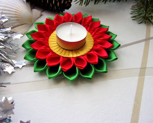Porte-bougie, Bougeoir de Noël couleurs traditionnelles, Décoration table de fête