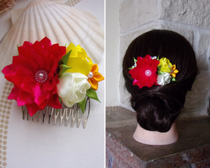 Peigne cheveux mariage style champêtre avec fleurs en satin, Barrette florale demoiselle d'honneur