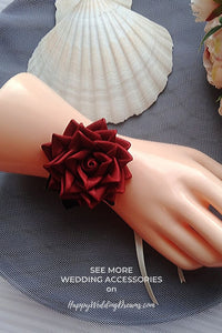 Rose rouge bracelet de mariage, Corsage de poignet demoiselle d'honneur