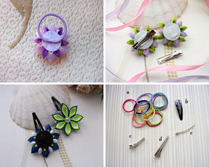 Élastique cheveux fleur kanzashi bleu et orange, queue de cheval, nattes petite fille, Chouchou